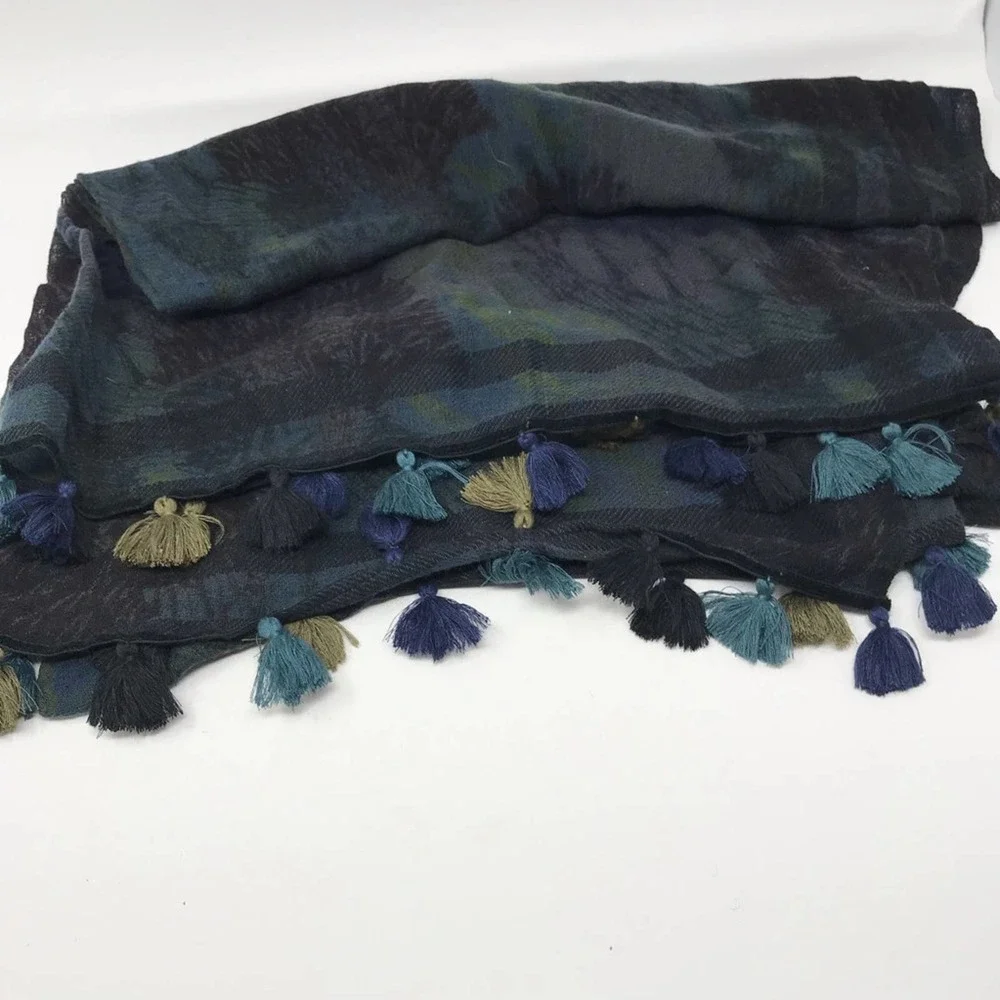 Amet & Ladour Scarf Sheer Green Black Print - Picture 1 of 8